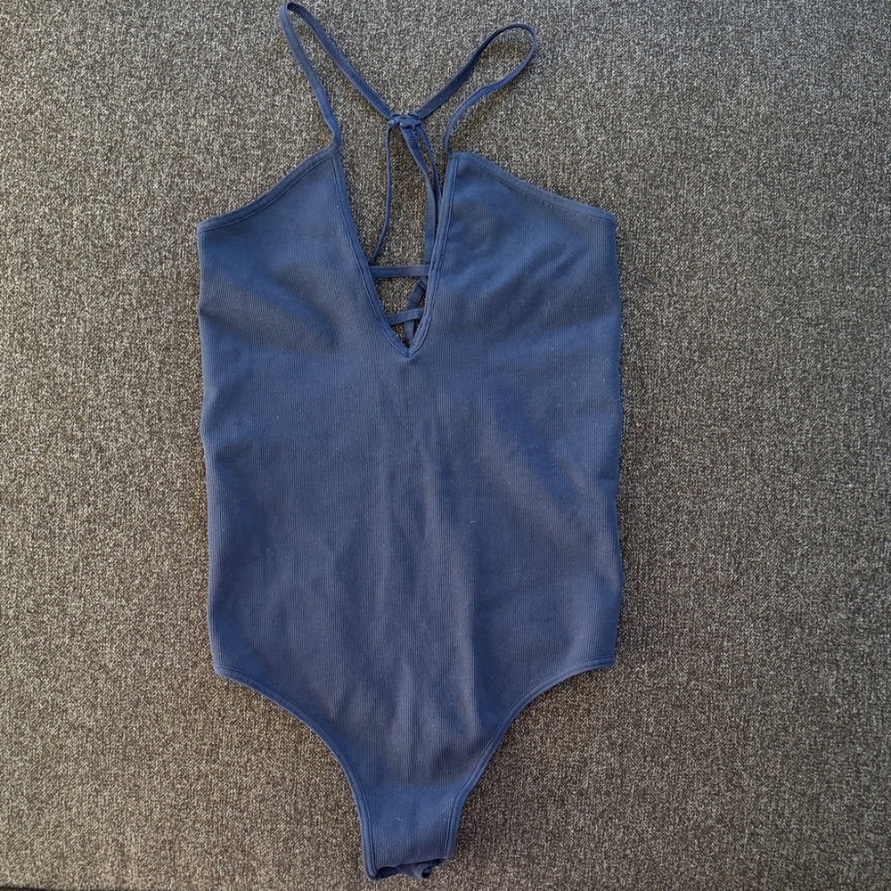 Free people movement: Navy Blue Strappy V-Neck Bodysuit
